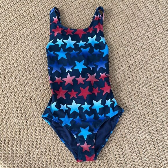 NWOT Lands' End Blue and Red One Piece Swimsuit with Star Design SIZE 8 - Picture 1 of 5